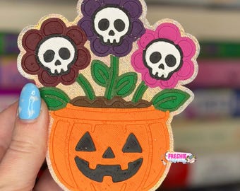Skull Flowers Pumpkin Planter Car Freshie | Scented Freshy