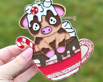 Hot Cocoa Cow Car Freshie | Christmas Peppermint Ornament
