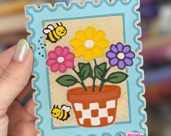 Flowerpot and bees Stamp Car Freshie | Scented Freshy