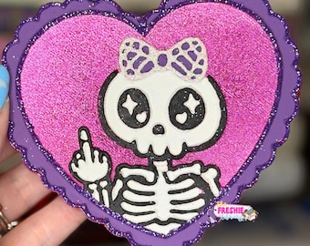 Middle Finger Skeleton Heart Car Freshie | Scented Freshy