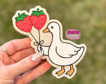 Goose Car Air Freshener – Handmade Glitter Charm with Strawberry Balloons