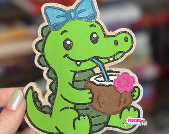 Gator with Tropical Drink Car Freshie | Scented Freshy