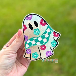 Blumengeist Auto Freshie | Süßer gruseliger Lufterfrischer | Retro Blumen Geist-Auto-Charme | Buntes Halloween Freshie Geschenk