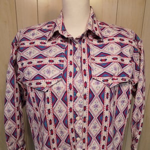 Vintage Side Saddle Women&#39;s Western Cowgirl Blouse Top Size Medium Aztec Print