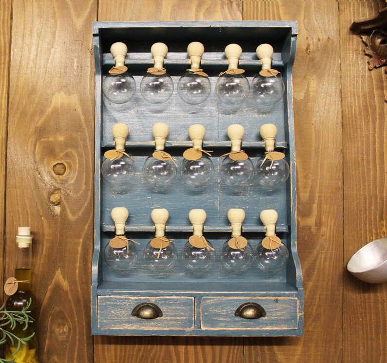 Wooden Spice Rack blue Patina Vintage Kitchen Storage - Etsy