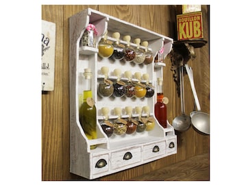 Retro wooden shelf 15 bubbles + oil White patina &quot;Spices bubbles&quot;