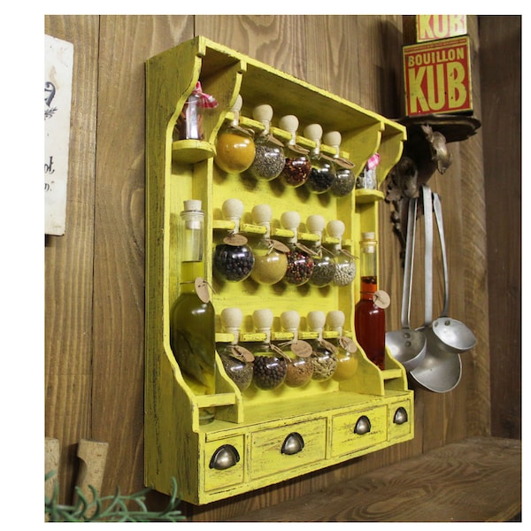 Gewürzregal 15 Blasen + Öl (Gelbe Patina) „Gewürzblasen“