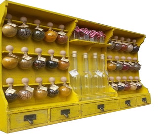 30 bubbles wooden spice cabinet (yellow patina)
