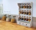 Wooden spice rack (white) - vintage kitchen storage - with 15 spice jars, drawers and wall mount - Bulles d'épices 