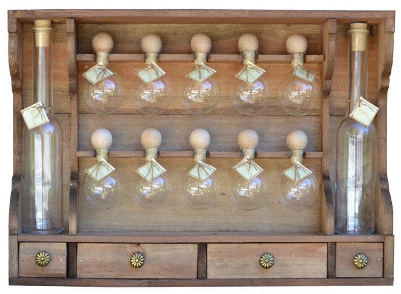 wood shelves wooden spice in retro style with 10 bubbles tint