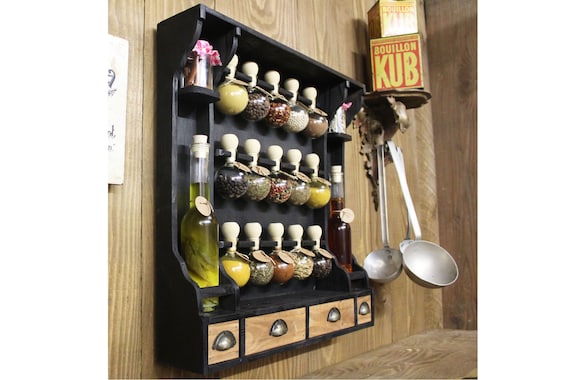 Wooden Spice Rack Vintage Kitchen Furniture 15 Spice Bubbles 2