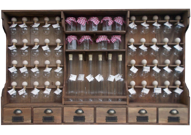 Spice rack with 40 bubbles, 6 oil bottles, and 10 jars. (wood finish) image 1