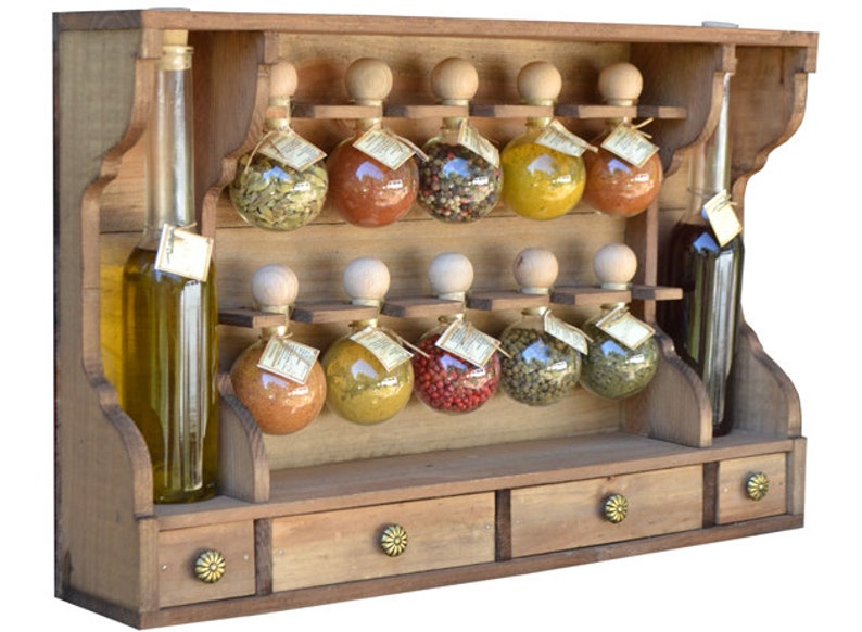 wood shelves wooden spice in retro style with 10 bubbles tint