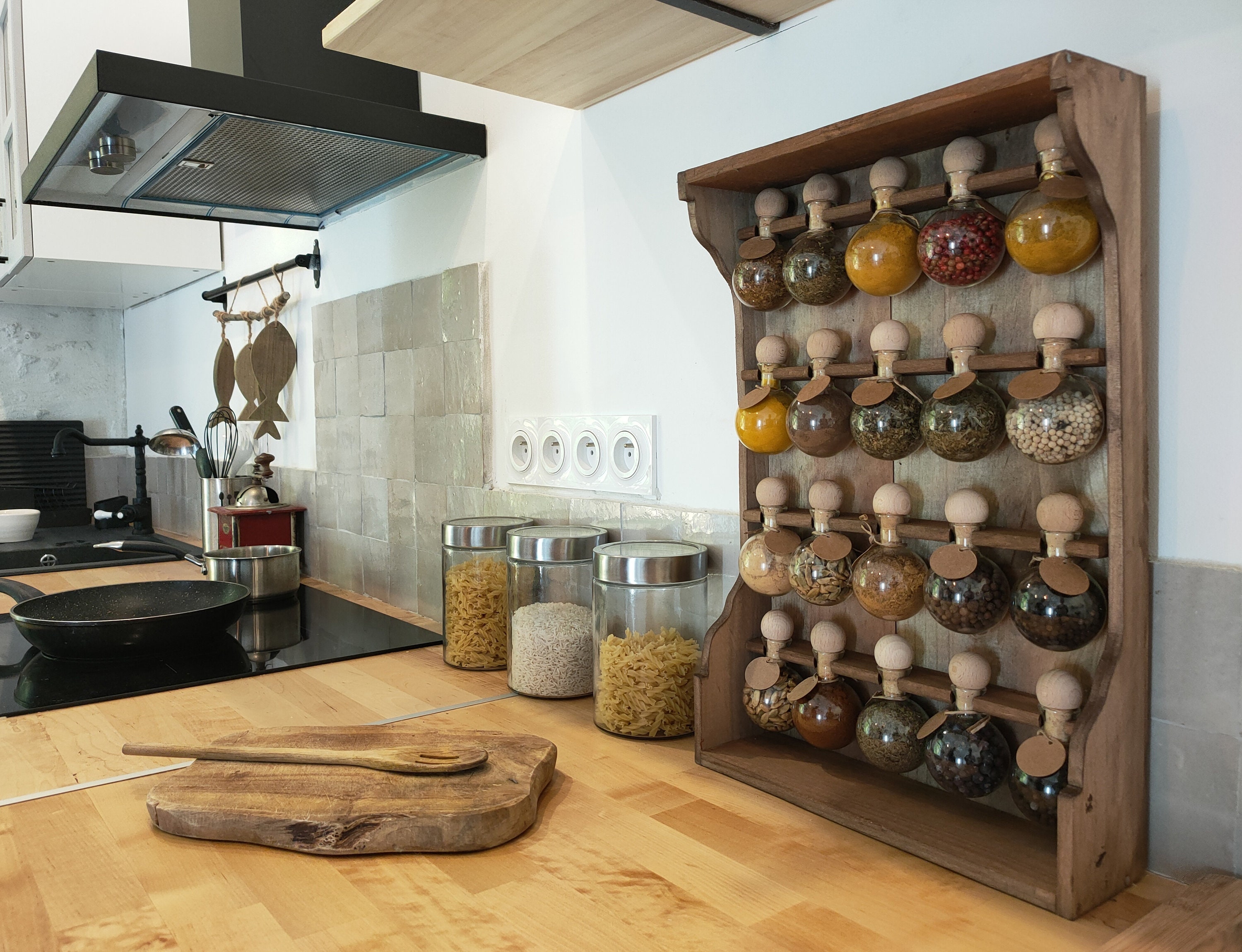 K&L Wall Art Mensola A Parete In Legno Massiccio Di Pino – Stile Vintage, Effetto Pallet – Dimensioni 60x35x15 Cm – Per Spezie, Decorazioni, Cucina, Soggiorno