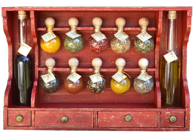 Étagères à Épices 10 Bulles Patine Rouge