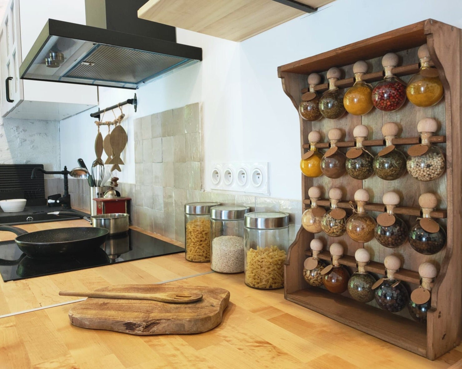 Wooden Spice Rack Vintage Style Kitchen Storage With 20 Etsy UK