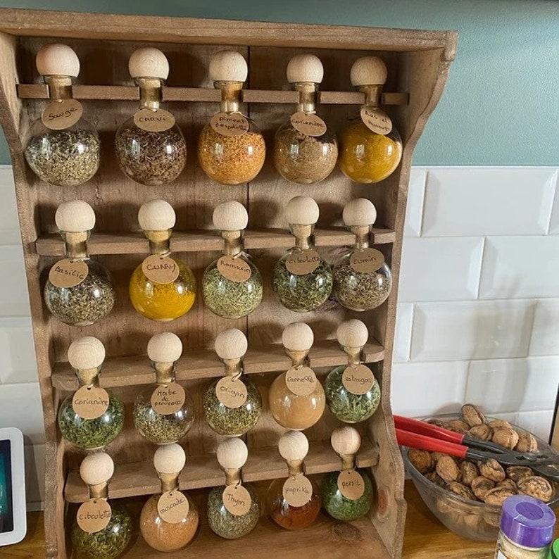 Wooden Spice Rack Vintage Style Kitchen Storage With 20 Etsy