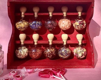 Red wooden spice rack with 10 glass bubbles - Spice bubbles - Valentine's Day special