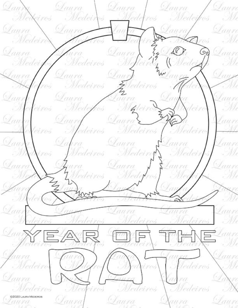 Year of the Rat coloring page | Etsy