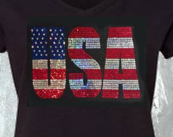Camisetas, sudaderas y sudaderas con capucha con lentejuelas y bandera de EE. UU. en tallas grandes