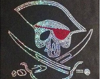 Rhinestone Skull & Crossbones Iron On Transfer: Colorful Hot Fix Applique