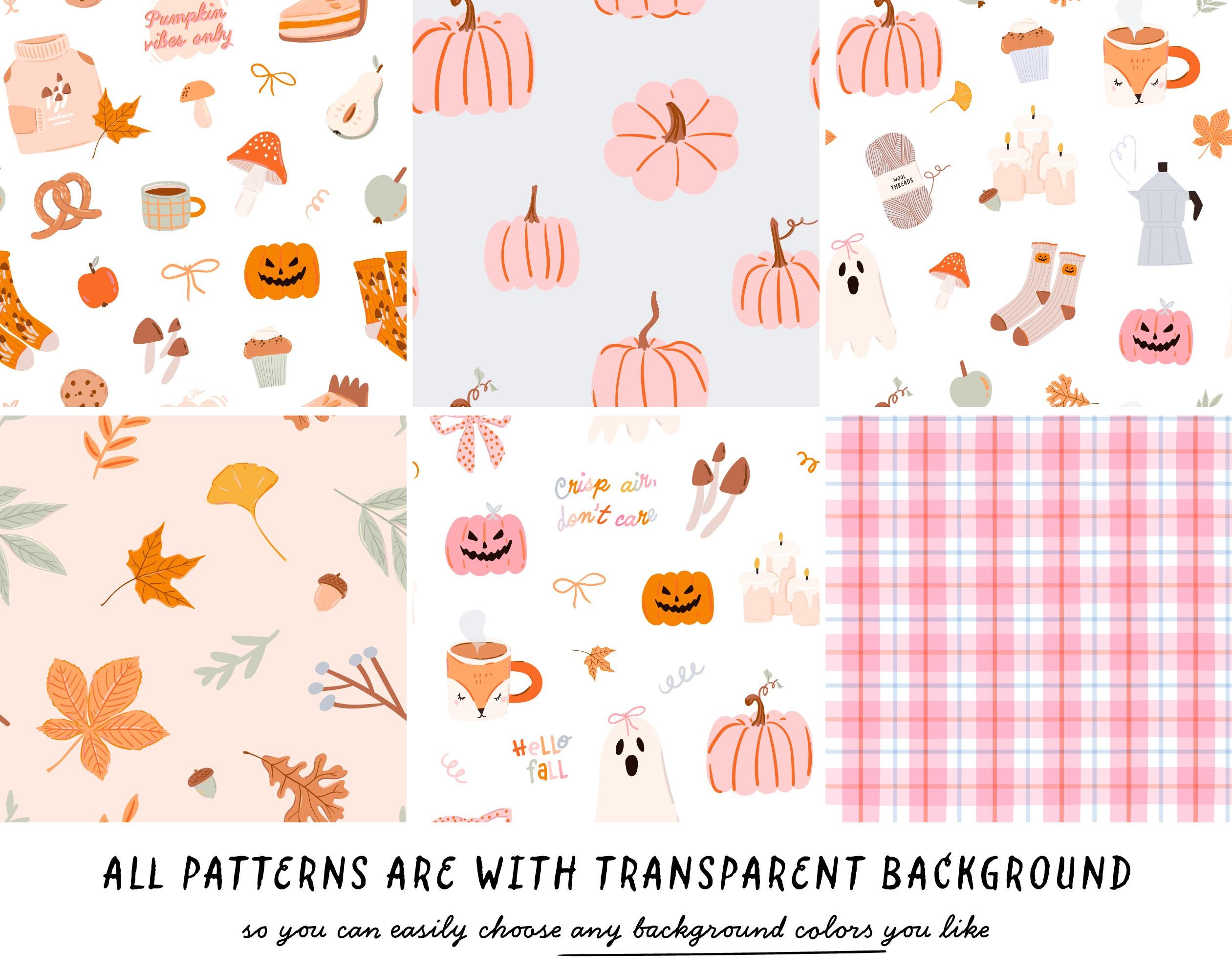 Cute Fall Digital Paper Bundle, Seamless Autumn Pumpkin Patterns, Cozy ...