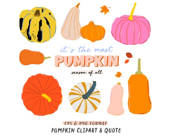 Autumn Cartoon Pumpkin Clipart. Trendy Fall Caption: Most Pumpkin Season. Bright Harvest Illustration Digital Poster Cute Print Download Png