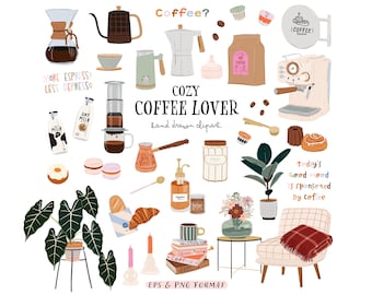 Coffee Clipart Coffee Shop Logo Aesthetic Elements. Cute Coffee Lover Illustration Coffee Maker Types. Coffee Quotes T shirt. Digital Png
