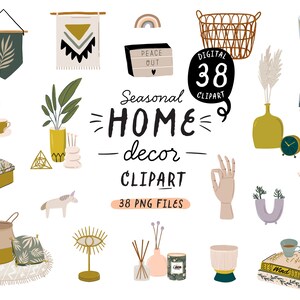 Clipart di decorazioni per interni, adesivi digitali GoodNotes, illustrazione di decorazioni minimaliste scandinave, creatore di scene Clipart PNG digitale