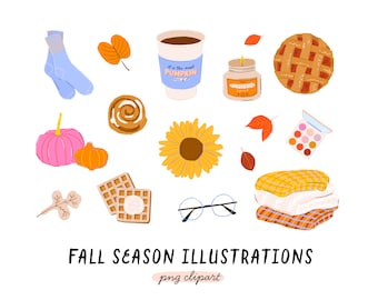 Clipart autunnale Illustrazione Hygge autunnale Disegnata a mano Punti salienti di Instagram autunnale Illustrazione di moda - carta di giornale pianificatore Clipart digitale PNG