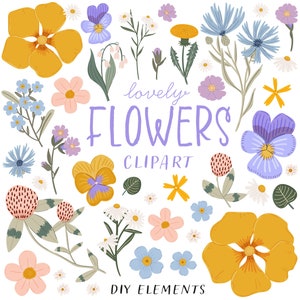 Digitale bloemen clipart, heldere bloemen clipart, handgetekende zomerbloemen, bladeren illustratie, zachte lente plantkunde clipart sublimatie, png