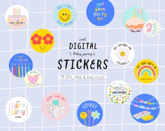 Stickers fête d'anniversaire clipart numérique, clipart joyeux anniversaire, articles de fête clipart, fête d'anniversaire, sublimation clipart png svg
