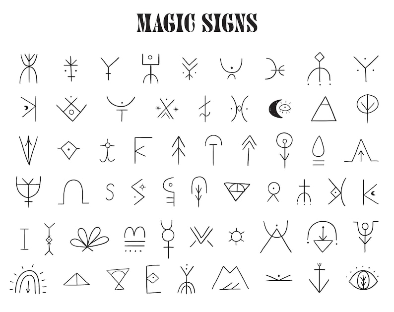 Magic Runes Celestial Clipart, Magic Symbols Botanical Mystery Clipart ...
