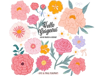 Digital Flowers Bows Floral Frames Сlipart, Hand drawn Summer Flowers Leaves illustration, Gentle Spring Botany clipart Sublimation PNG