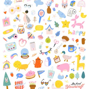 Cute Clipart Digital Stickers Trendy Doodles Clipart, Cartoon Abstract Kids icons Hand Drawn Baby Illustration Printable Clipart SVG PNG image 4