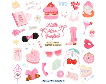 Coquette Clipart Bundle, Pinkcore Girl Clipart, Hand Drawn Cute Elements Png, Soft Girly Fashion Stickers Feminine Digital Bimbo Aesthetic