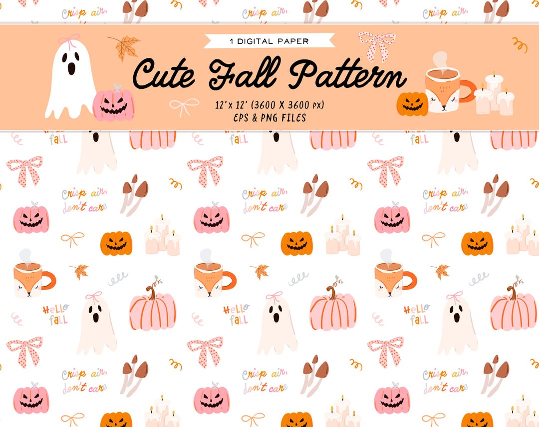 Cute Fall Digital Paper, Seamless Autumn Pumpkin Pattern, Cozy October ...