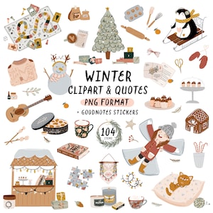 Festliche Winter Urlaub Clipart Weihnachten Bucket List Winter läsuren Digital Clipart PNG. GoodNotes Planner Aufkleber Weihnachtsbaum Geschenke Messe