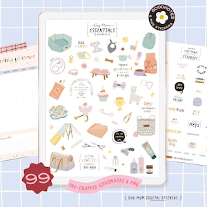 Dog Care Stickers Dog Mom Essentials Clipart, GoodNotes Stickers Pet Care Supplies, Dog Mom Funny Quotes Digital Planner Stickers PNG