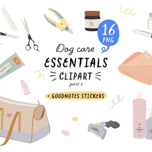 Dog Care Clipart, Digital Planner Stickers, Dog Mom essentials Clipart GoodNotes stickers, pet care checklist, funny dog supplies PNG