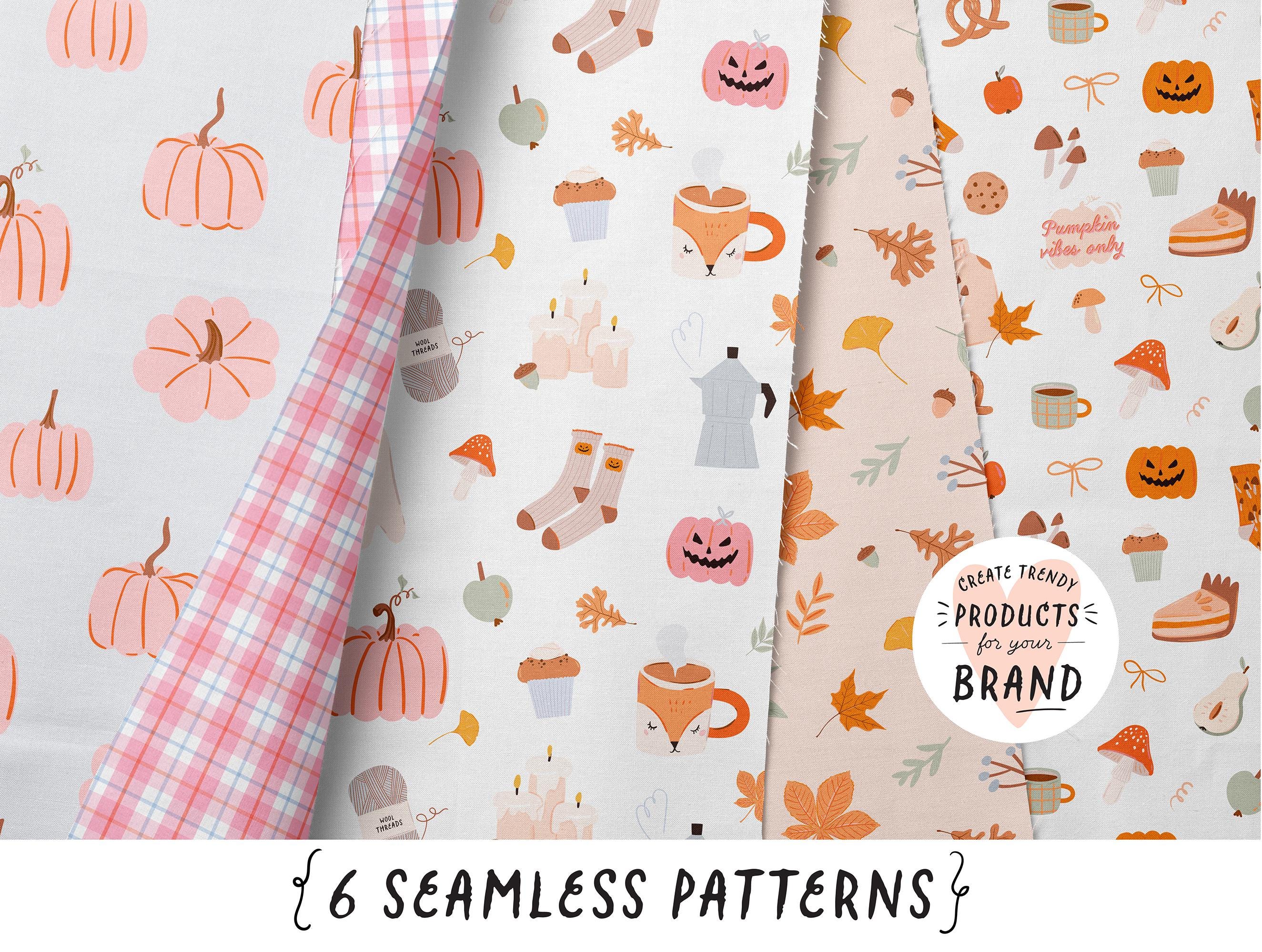 Cute Fall Digital Paper Bundle, Seamless Autumn Pumpkin Patterns, Cozy ...