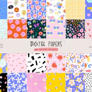 Lindo paquete de papel. Paquete de patrones sin costuras digitales. Papeles de álbum de recortes con motivos florales abstractos. Fondo de textura moderna y de moda. Papel PNG imprimible