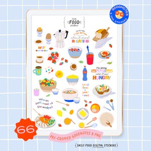 Lebensmittel Aufkleber tägliche Essenspläne Bundle. Süßes Menü: Frühstück Abendessen Mittagessen Kaffee. Gesundes Essen GoodNotes Aufkleber Digitaler Planer Clipart PNG