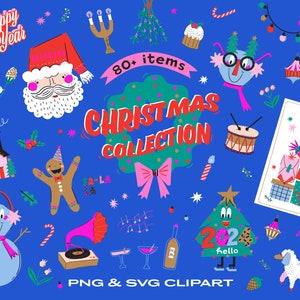 Illustration des vacances d'hiver des cliparts Noël, arbre de Noël père Noël, clipart imprimable, gribouillages hiver cool Stickers numériques SVG PNG