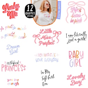 Kokette Soft Girl Zitate Bundle. Digitale feminine Sprüche. Nette Mädchen Instagram Bildunterschriften. Rosa Handgezeichnete Schriftzüge PNG SVG Cricut T-Shirts