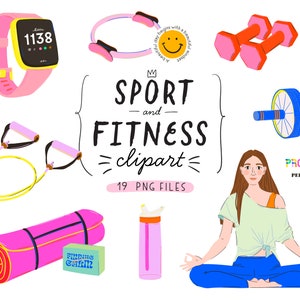 Sport Fitness Yoga Clipart, autocollants GoodNotes, autocollants That Girl Planner, Fashion Beauty, clipart de routine quotidienne de soins personnels. Sublimation png