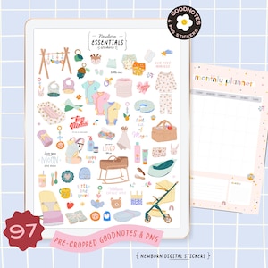 Baby Clipart Neugeborenen Essentials Checkliste Schwangerschaft Lieferungen Clipart Trendige Kinder Zitate Baby GoodNotes Aufkleber Digital Planner Stickers PNG