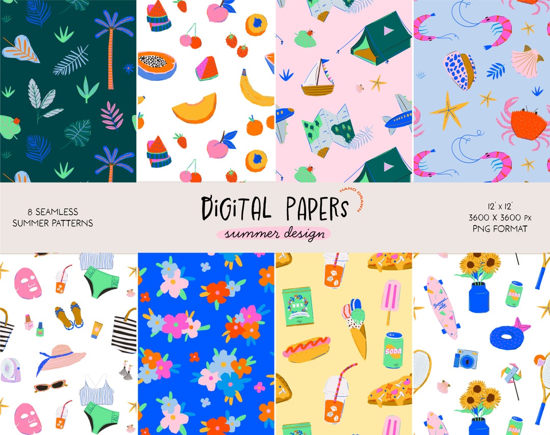 Summer Digital Papers Pack. Summer Seamless Patterns. Trendy Summer ...