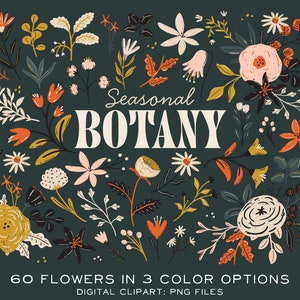 Digitale Blumen Clipart PNG Handgezeichnete Blumenillustrationen, Botanische Hochzeit Cliparts, Blumendrucke DIY Blumen Blätter Rahmen Individuelle PNG