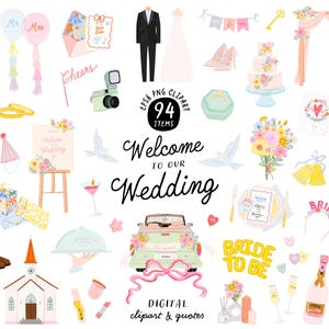 Digital Wedding Timeline Clipart Wedding Planner Modern Bride planner clipart Wedding Planner Stickers Love Quotes DIY Craft design PNG image 1